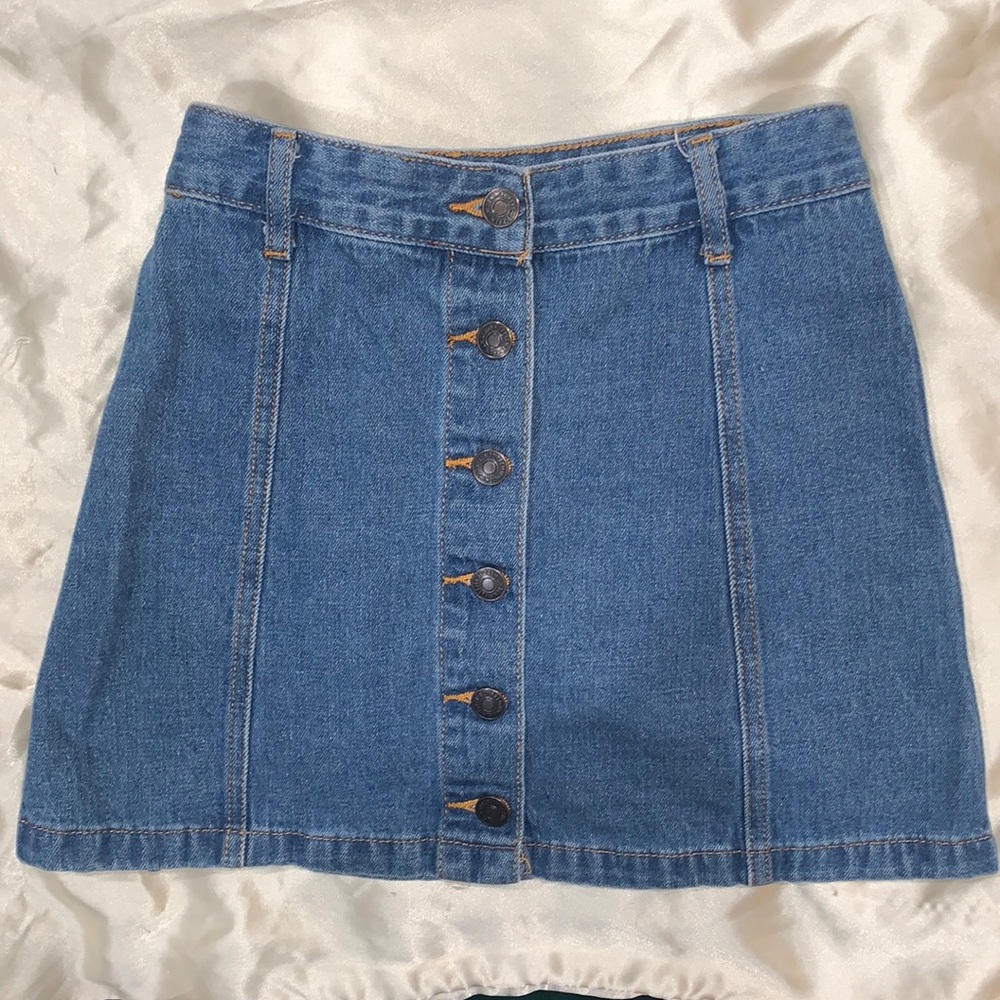 Button Down Fitted Denim Mini Skirt